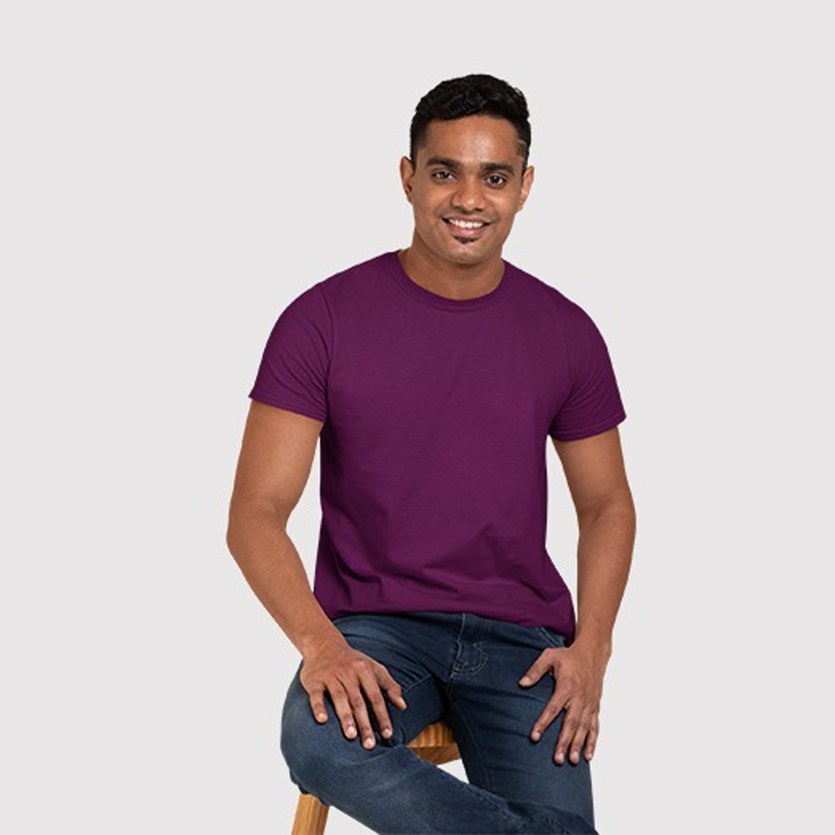 Dhaga  Purple Half Sleeves Basic T-Shirt