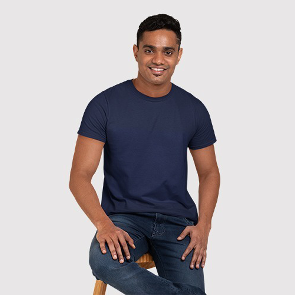 Dhaga  Blue Half Sleeves Basic T-Shirt