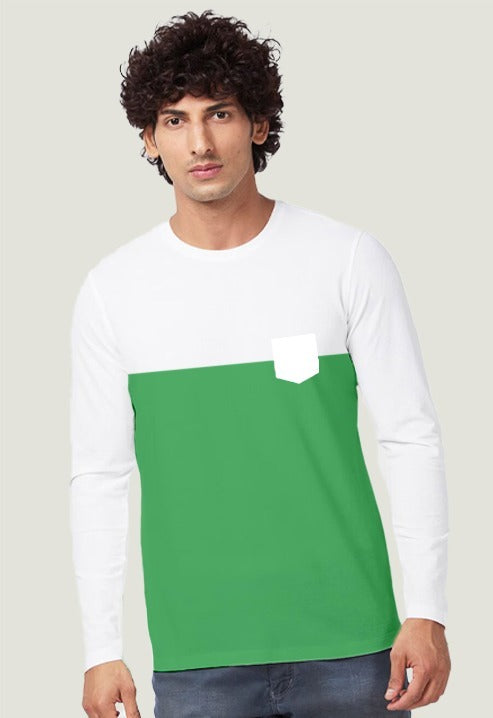 Dhaga White & Green Unique Design Full Tees T-Shirt