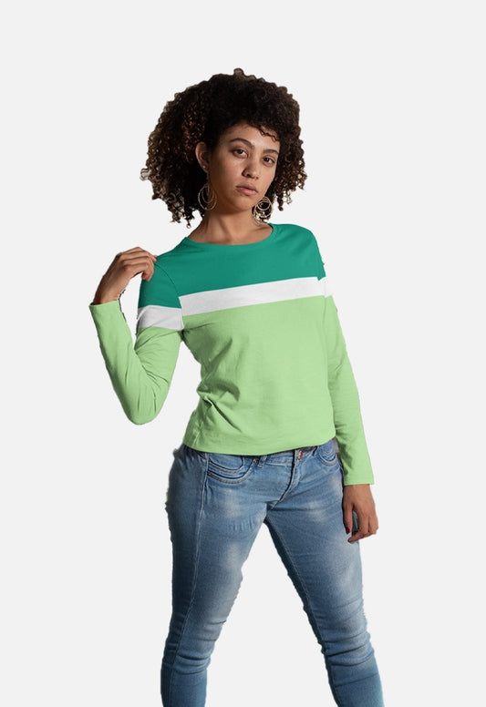 Dhaga Women Dual Tone Bottle Green & Light Green colour Full Sleeve Tshirt