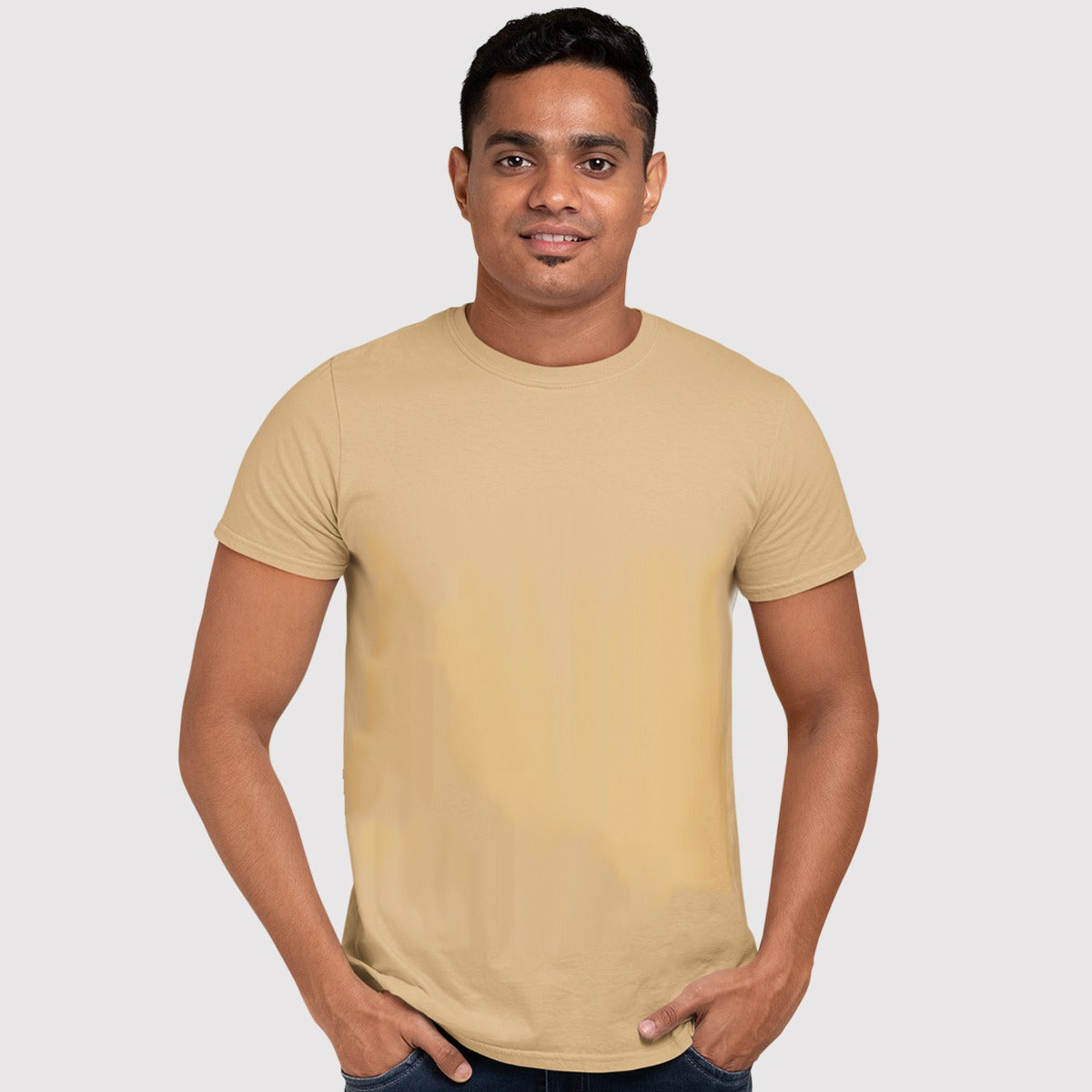 Dhaga Light Orange Half Sleeves Basic T-Shirt