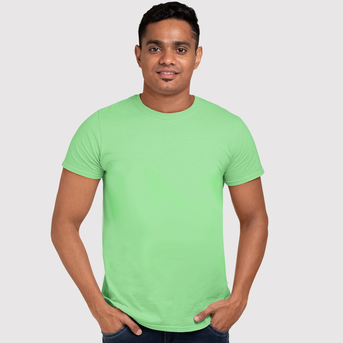 Dhaga Light Green Half Sleeves Basic T-Shirt