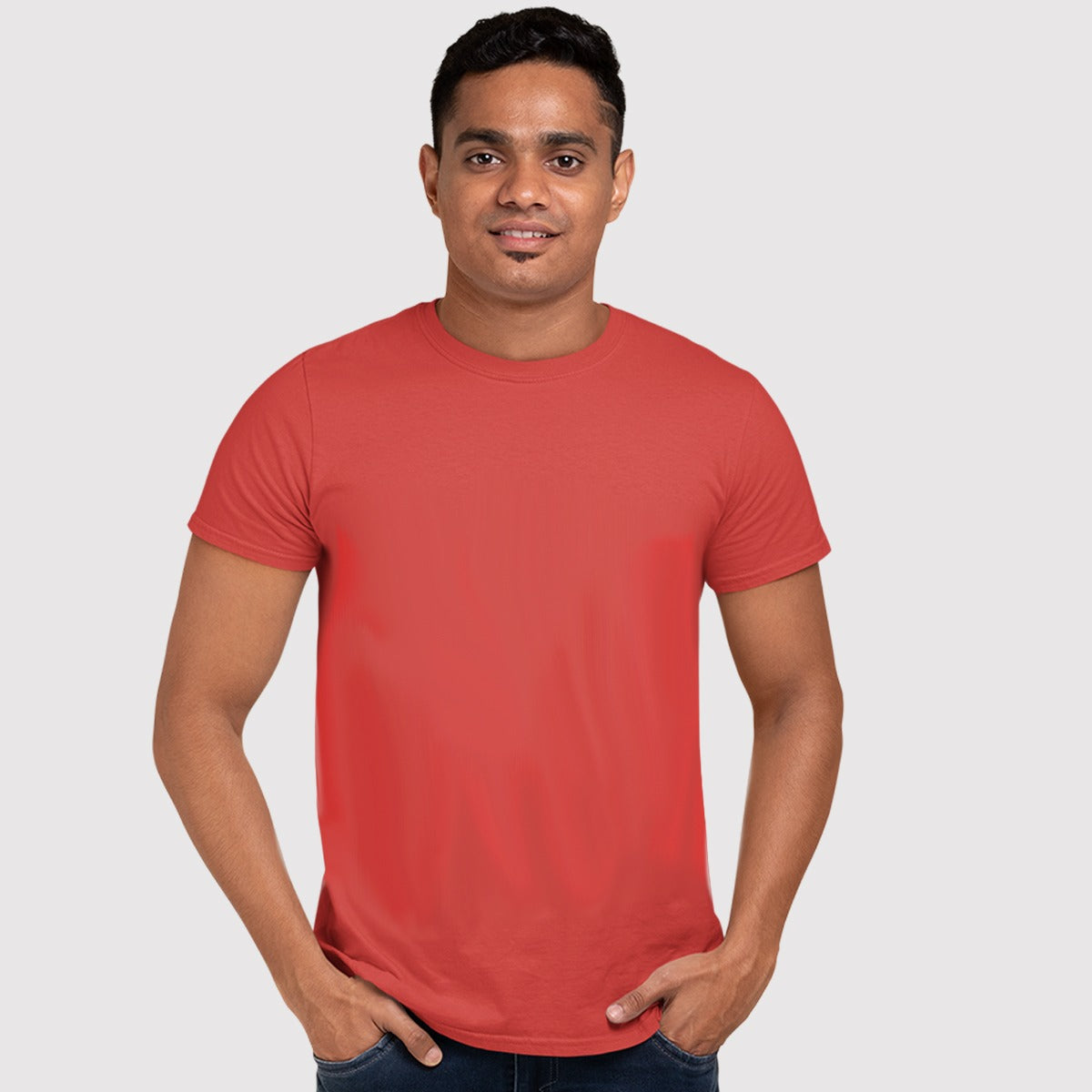 Dhaga  Red Half Sleeves Basic T-Shirt