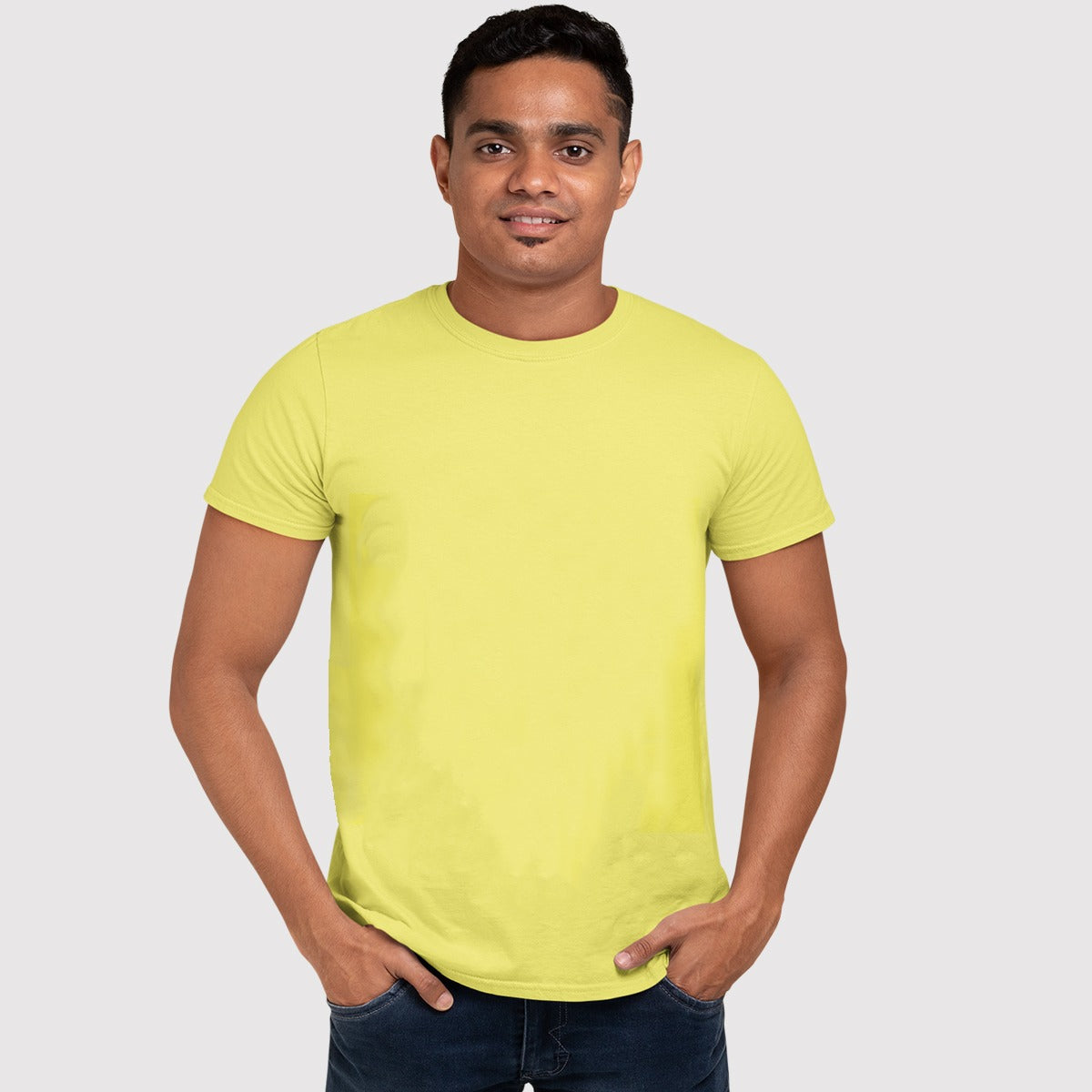 Dhaga Yellow Half Sleeves Basic T-Shirt