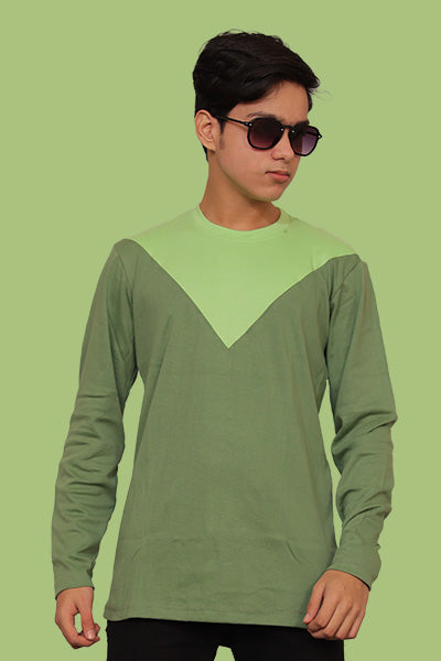 Dhaga Neon Green & Olive Green Unique Design Full Tees T-Shirt